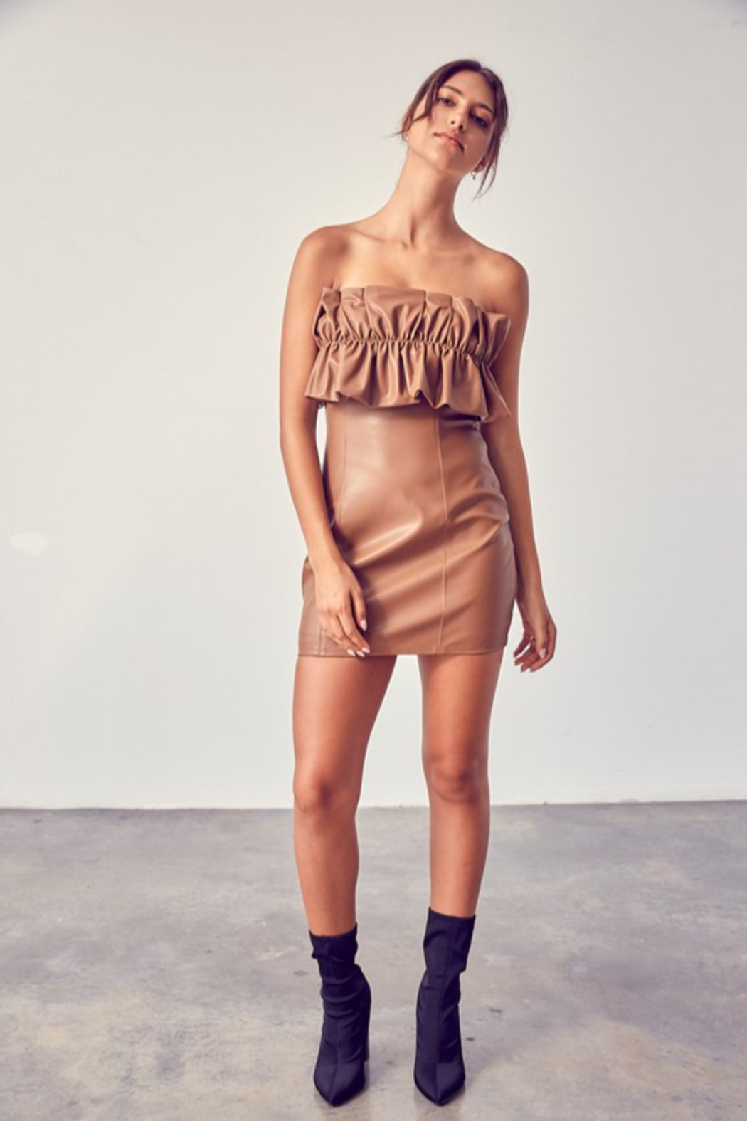 Leather Ruffle Top Dress