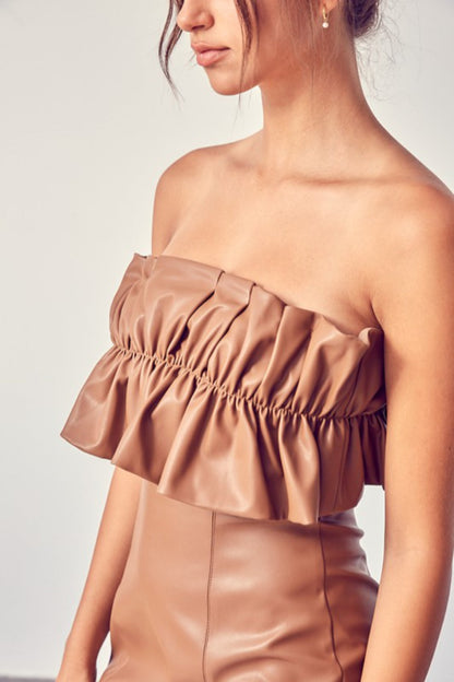 Leather Ruffle Top Dress