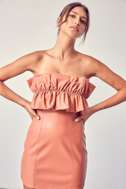 Leather Ruffle Top Dress