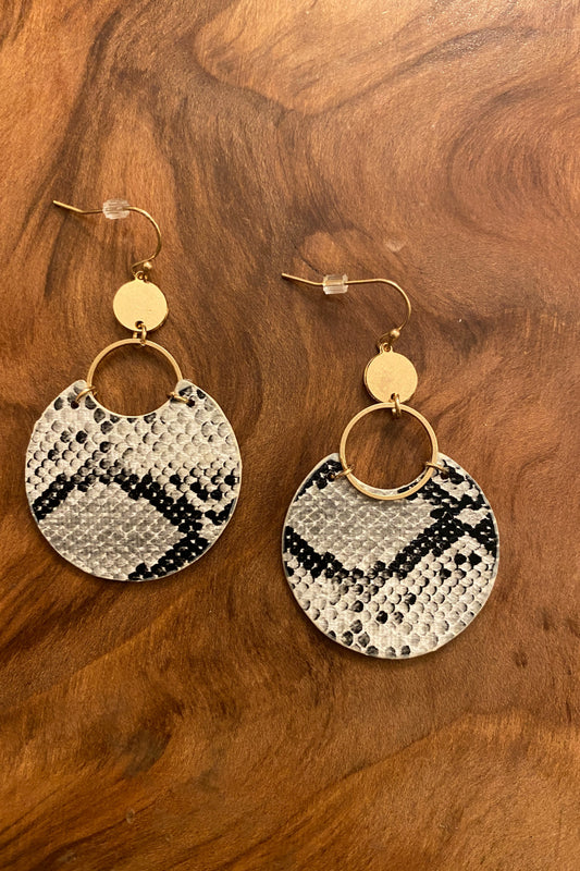 Leather Snake Skin Dangle Earrings