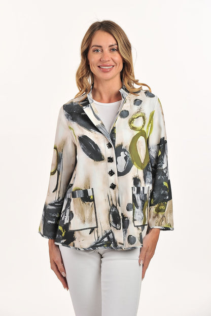 Grey Mixed Print Reversible Jacket