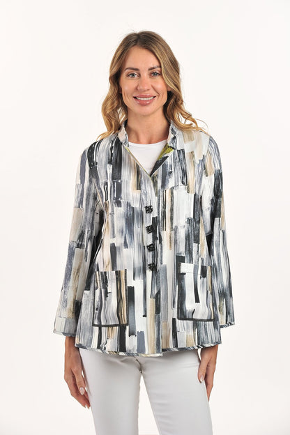 Grey Mixed Print Reversible Jacket