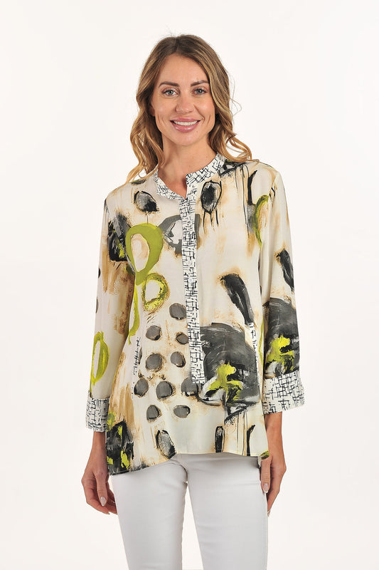 Lime Mixed Abstract Blouse