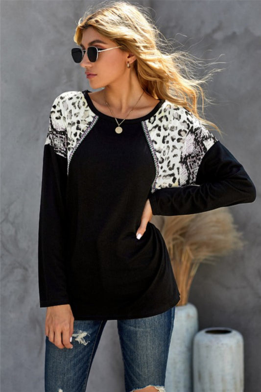 Leopard And Snakeskin Print Long Sleeve Top