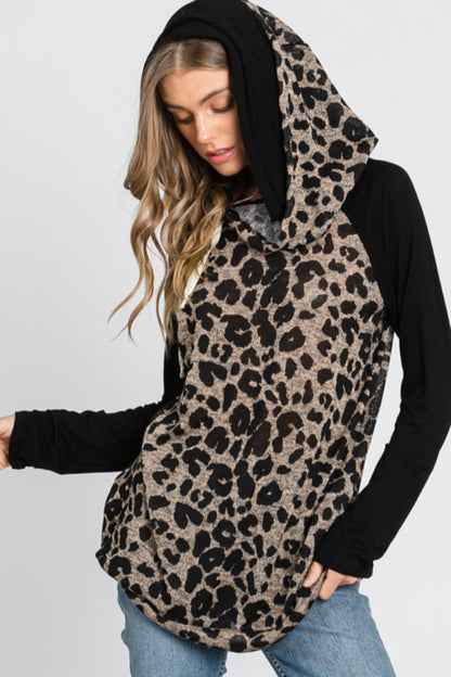 Leopard Print Color Block Hoodie