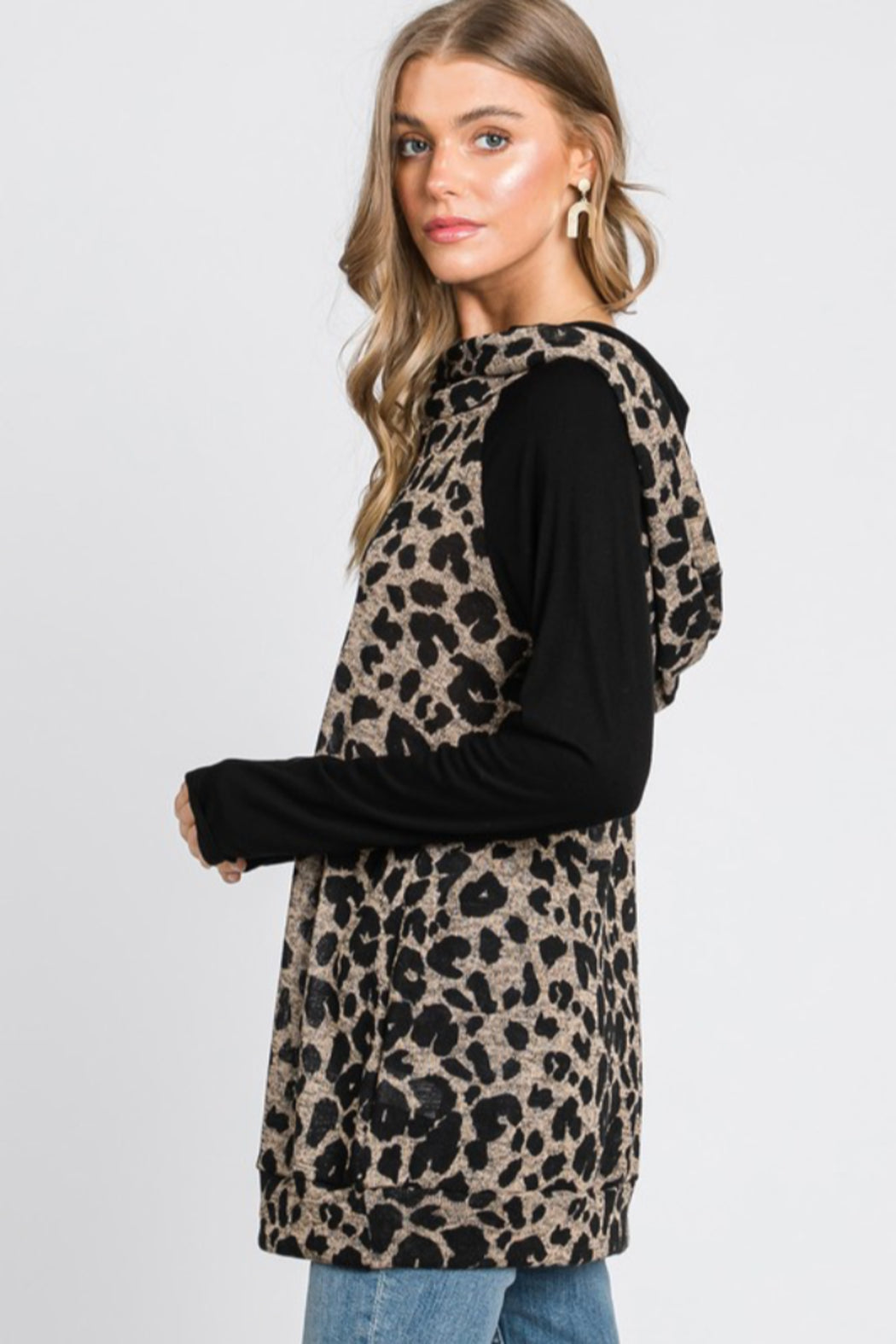 Leopard Print Color Block Hoodie