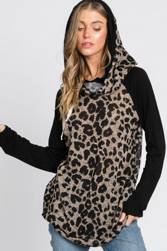Leopard Print Color Block Hoodie