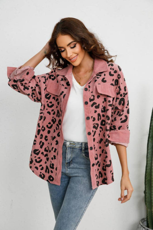 Leopard Print Corduroy Shacket