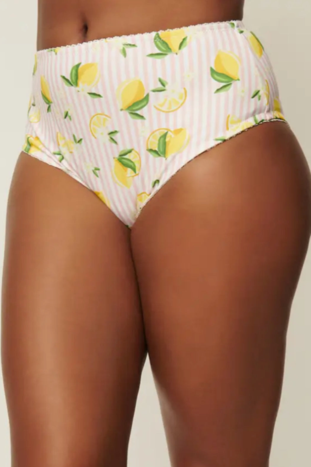 Light Pink Stripe & Lemons Daphne Swim Bottom