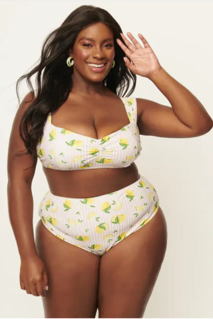 Light Pink Stripe & Lemons Daphne Swim Bottom
