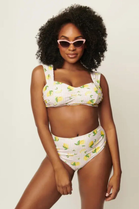 Light Pink Stripe & Lemons Daphne Swim Bottom