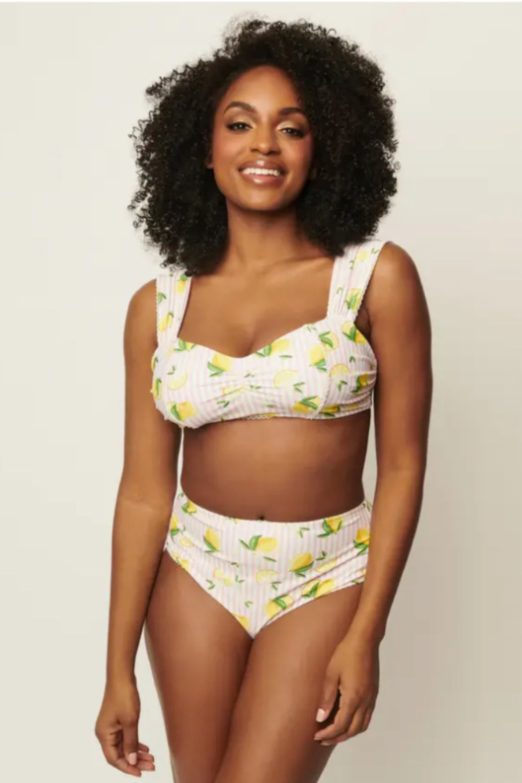 Light Pink Stripes & Lemons Ruched & Ready Swim Top