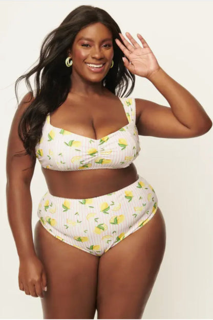 Light Pink Stripes & Lemons Ruched & Ready Swim Top
