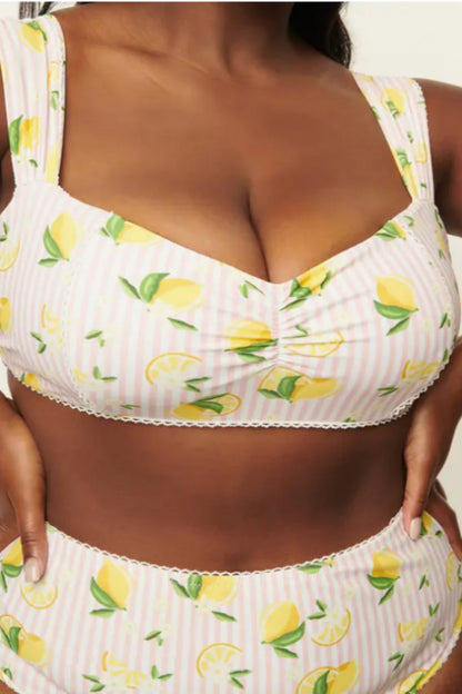 Light Pink Stripes & Lemons Ruched & Ready Swim Top