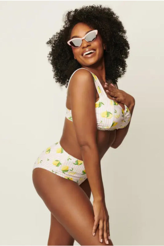 Light Pink Stripes & Lemons Ruched & Ready Swim Top