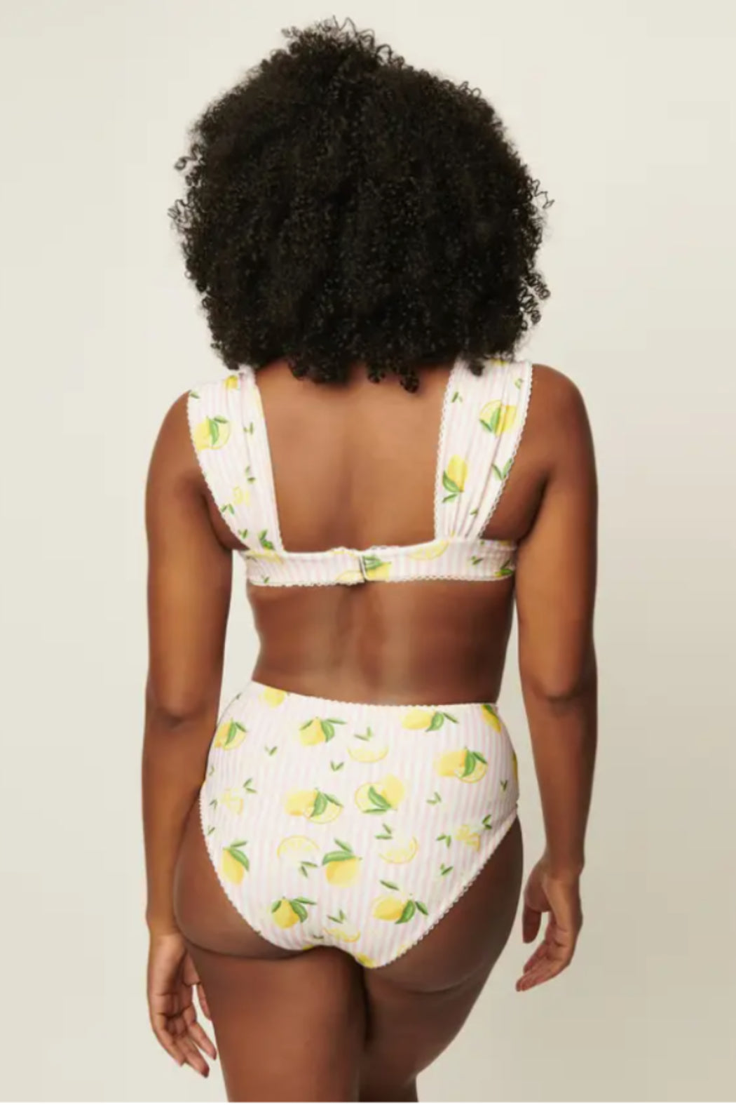 Light Pink Stripes & Lemons Ruched & Ready Swim Top