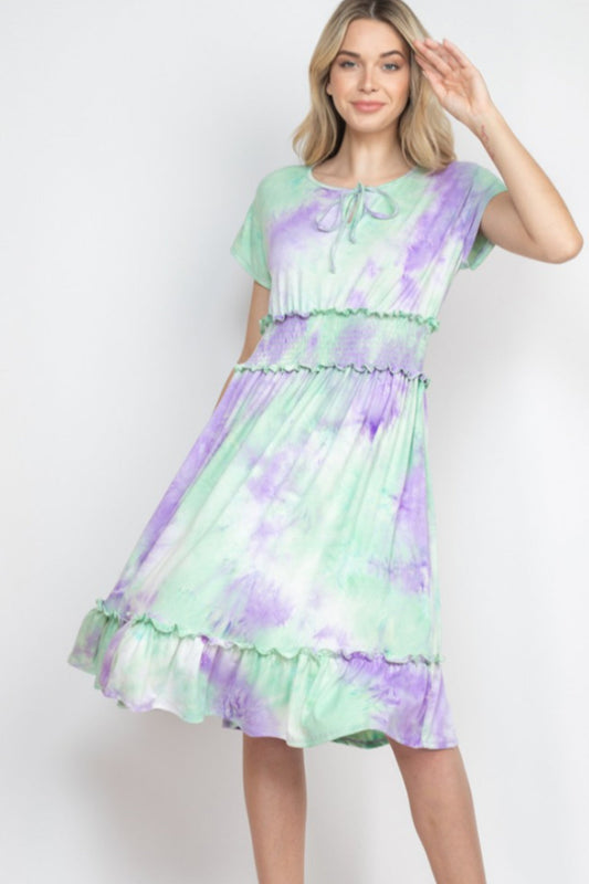 Lilac Tie-dye smocked waist Dress