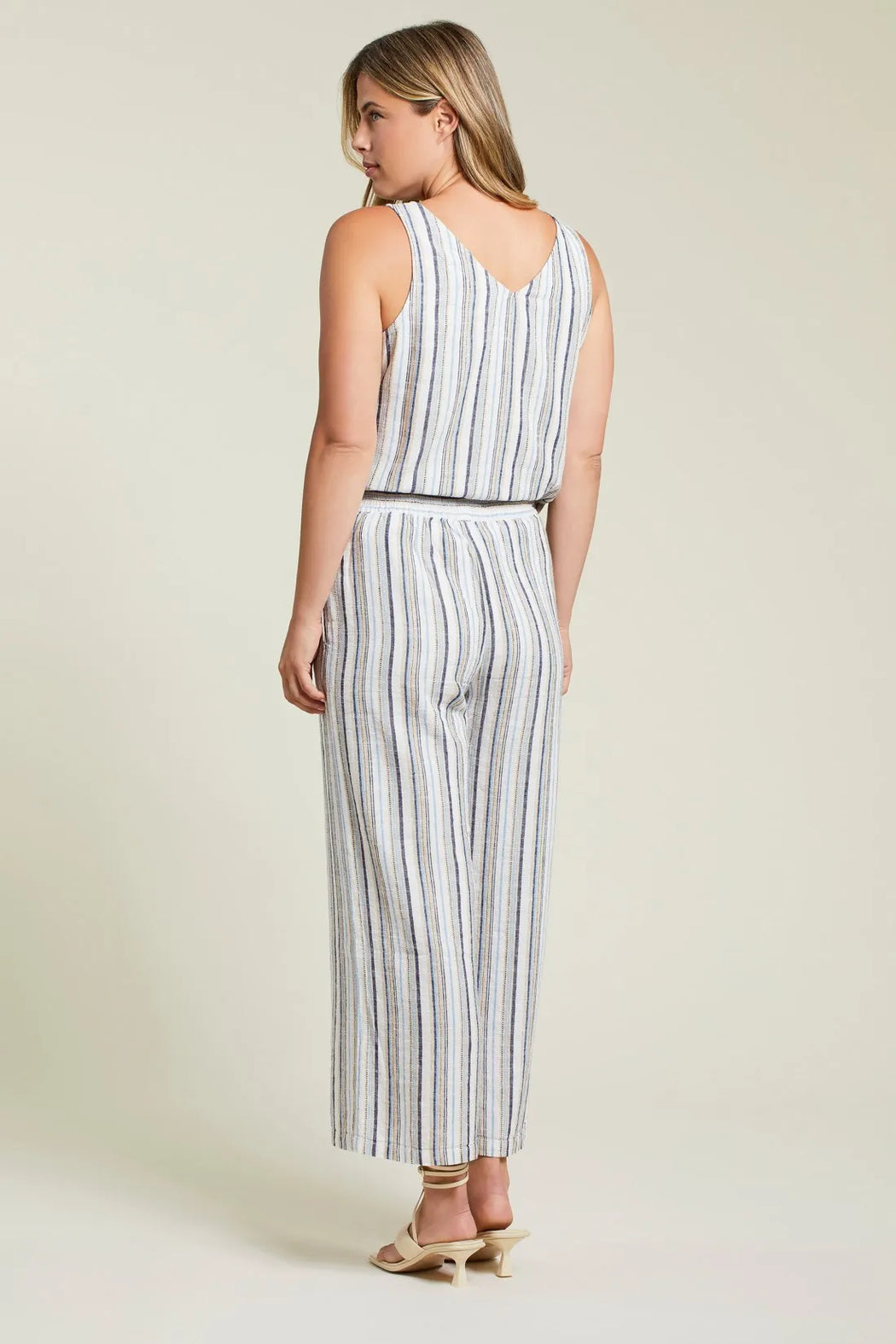 LINEN BLEND STRIPED FLOWY PANTS