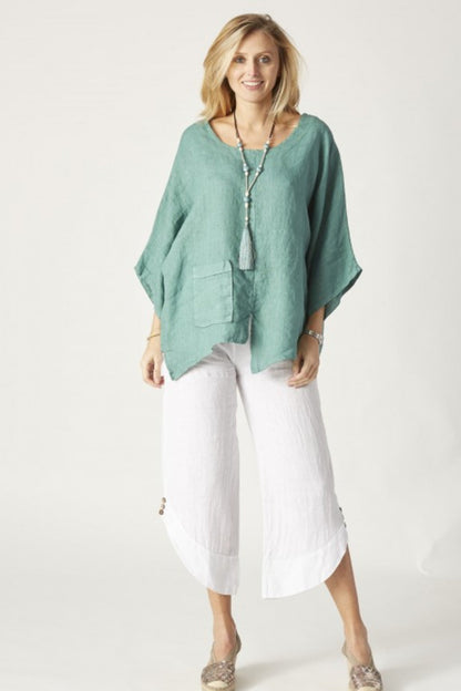 Linen Cropped Pants w/ 3 Buttons
