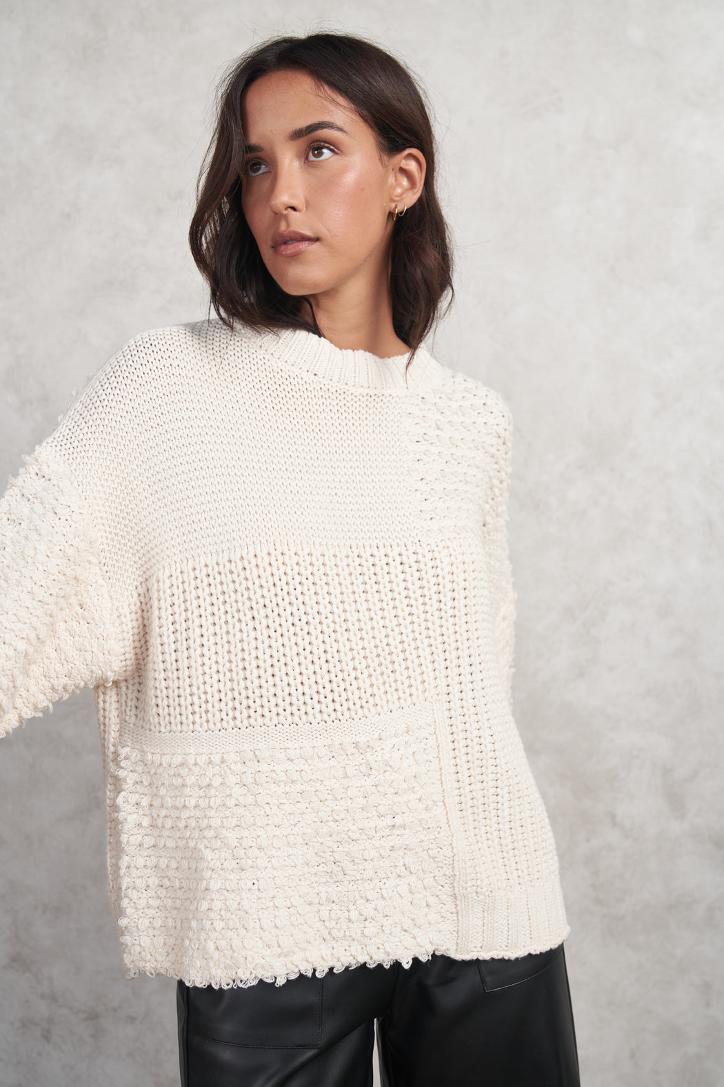 Cream Patchwork Weave Sweater
