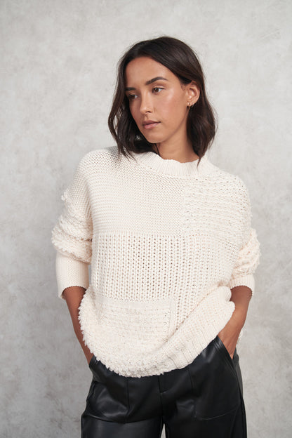 Cream Patchwork Weave Sweater