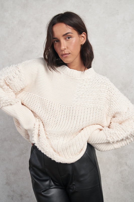 Cream Patchwork Weave Sweater