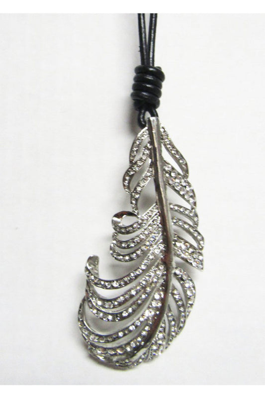 LEAF PENDANT ON BLACK CORD