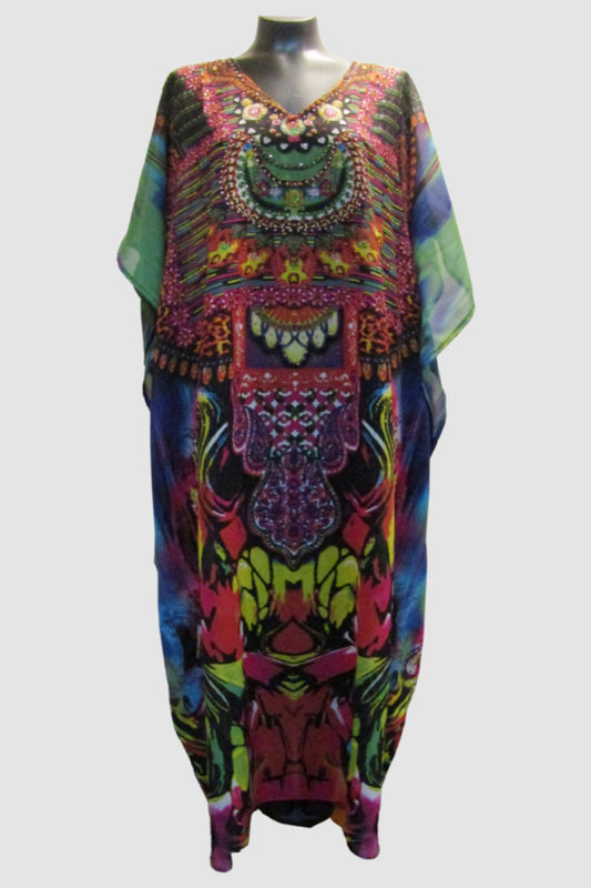 Long Multi-Color Beaded Kaftan