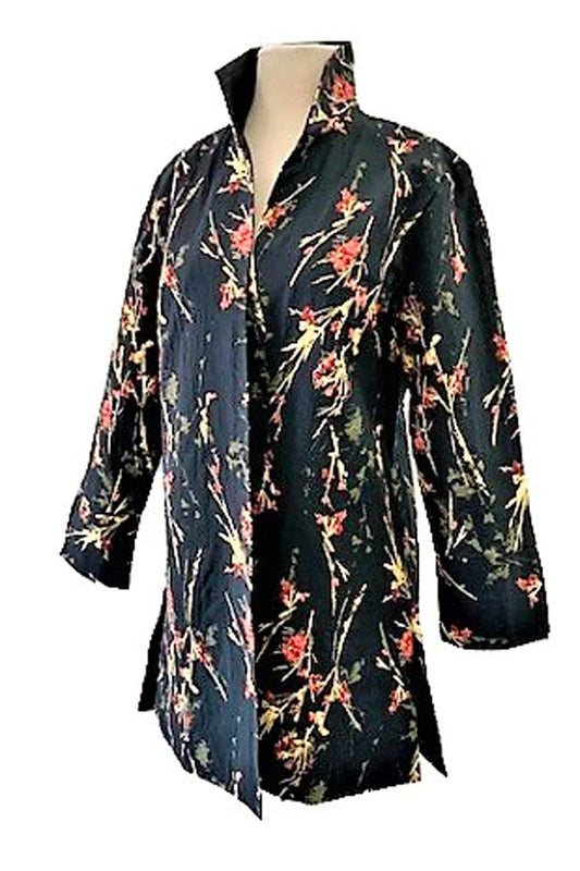 Long Orchid Print Open Jacket