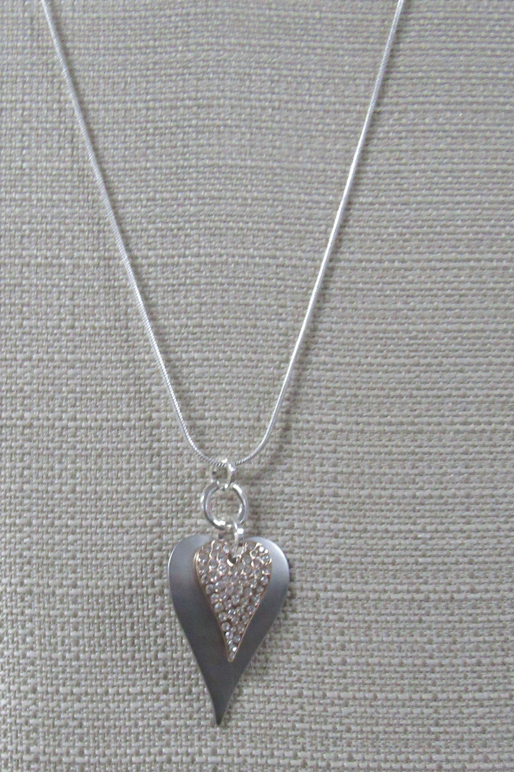 Long Silver Heart Pendant Necklace
