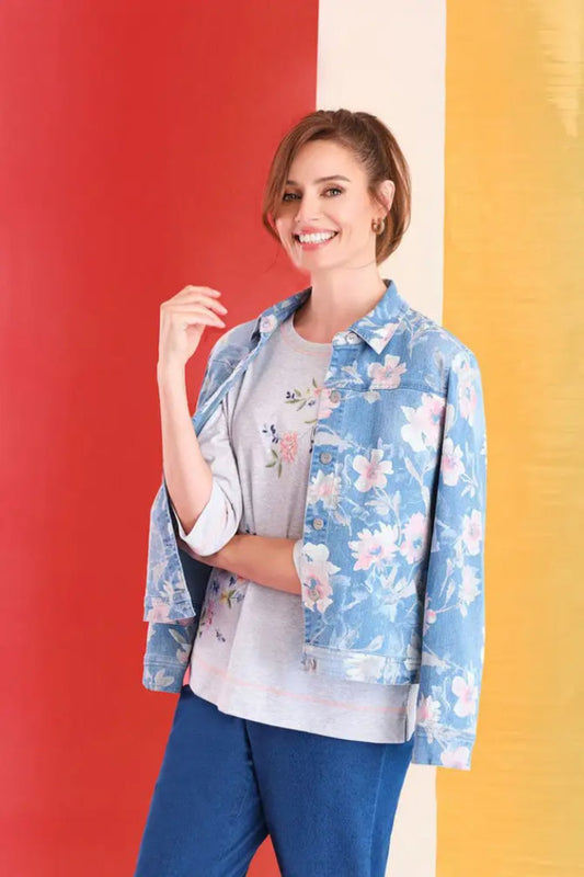 Long Sleeve Distressed Floral Jacket