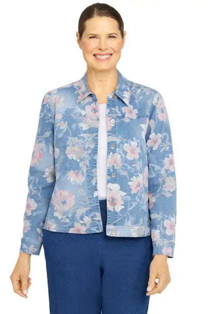 Long Sleeve Distressed Floral Jacket
