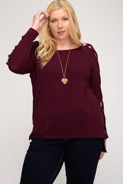 Long Sleeve Hi Low top With Strappy Sleeve Detail