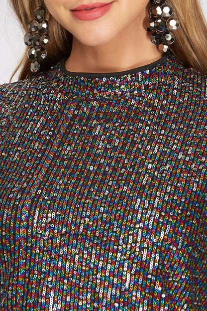 Long-Sleeve Mock-Neck Sequin Dress