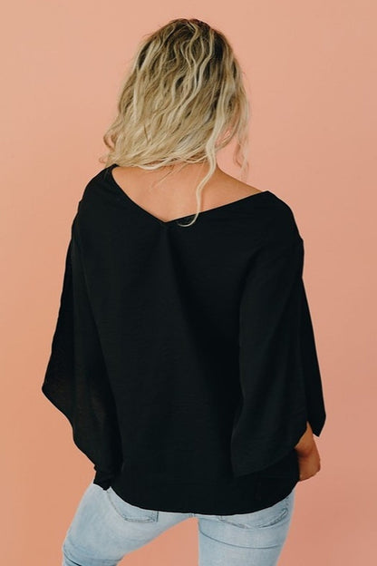 Loose Sleeve Blouse with Front Bow Knot