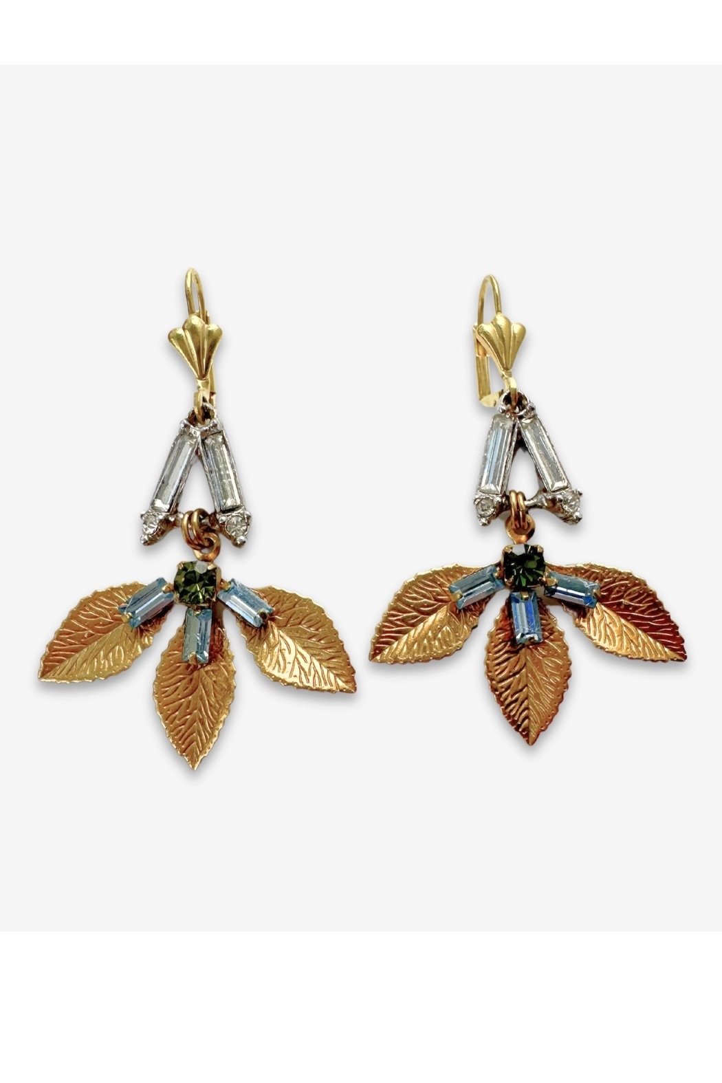 Vintage Rhinestone Leaf Earrings