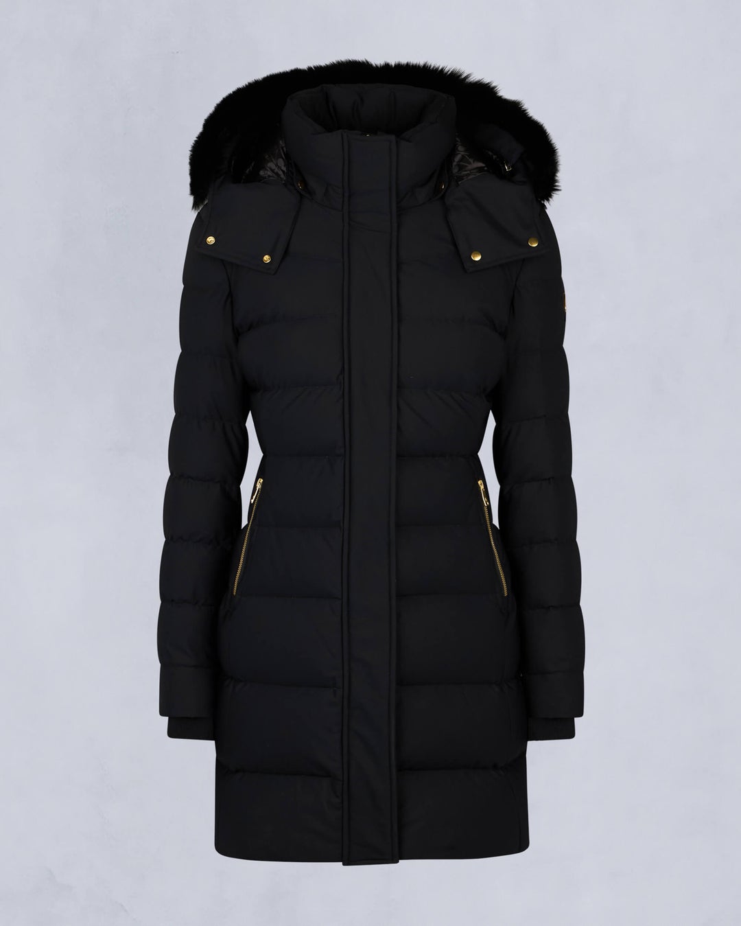Moose Knuckles Womens Gold Series Black Watershed Parka with Black Shearling