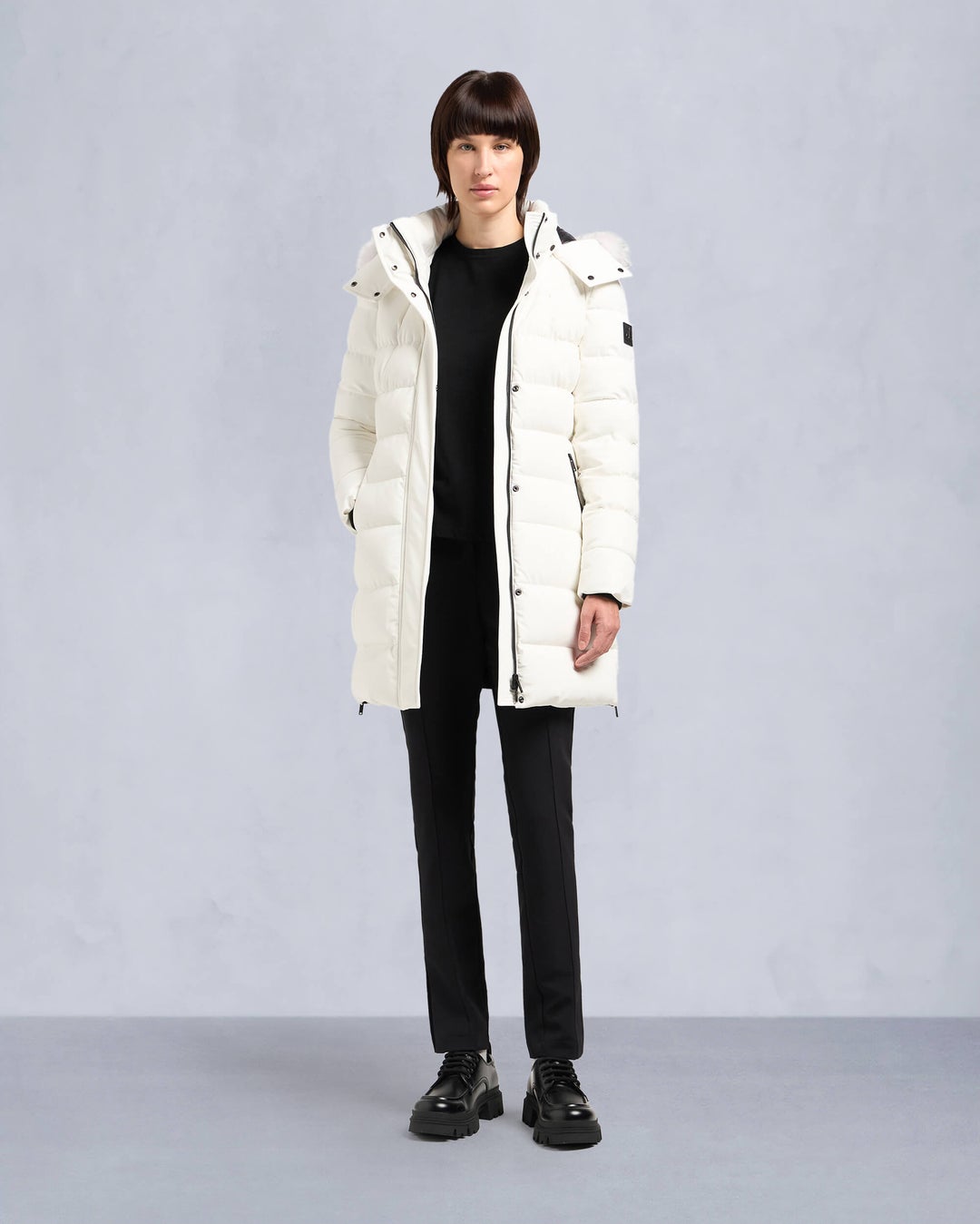 Moose Knuckles Womens Watershed 3 Parka in Milky Way with Natural Shearling