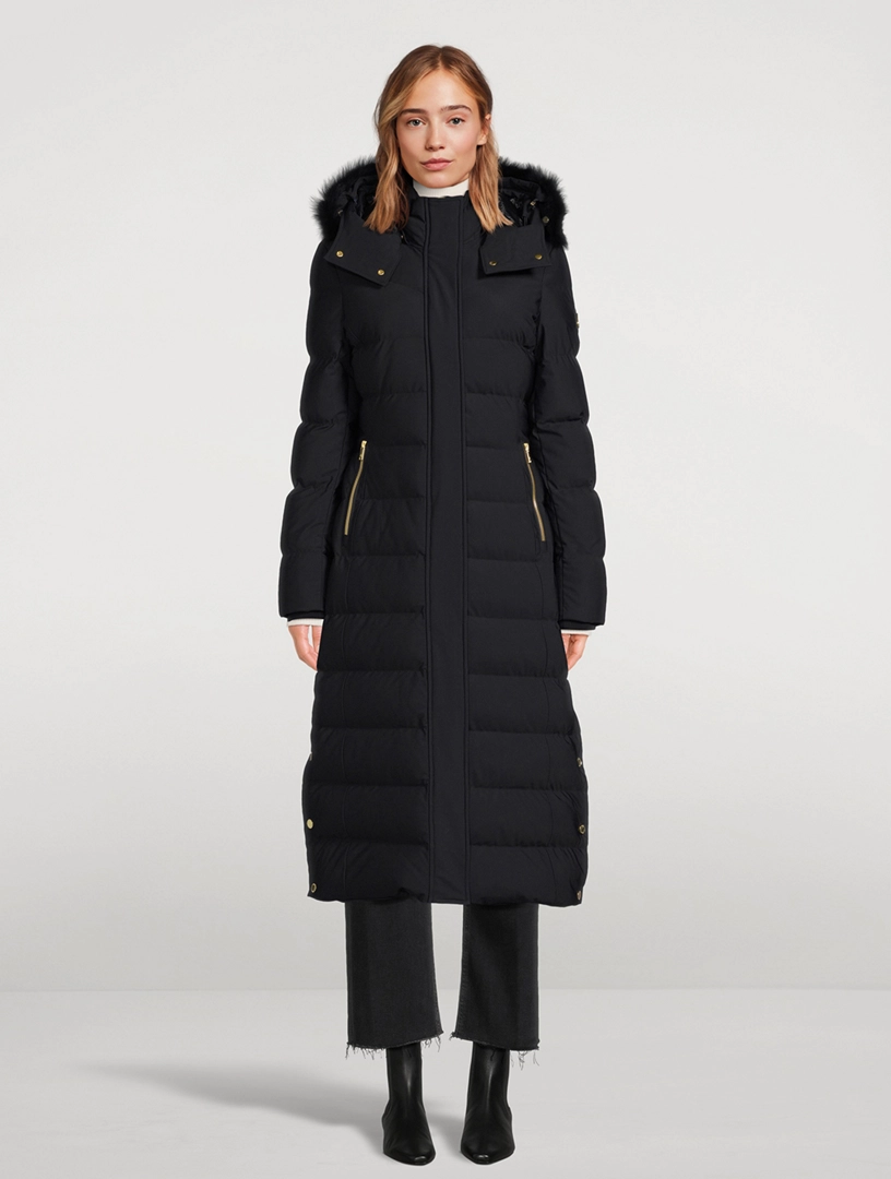 Moose Knuckles Womens Jocada Gold Parka in Black with Black Shearling