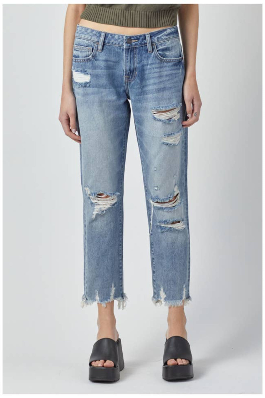 Medium Wash Distressed Boyfriend