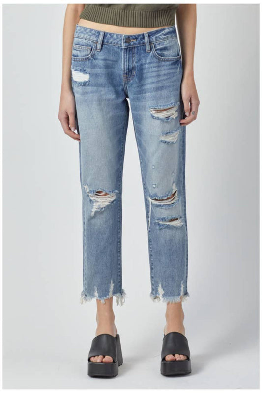 Medium Wash Distressed Boyfriend