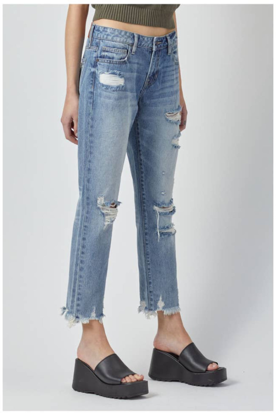 Medium Wash Distressed Boyfriend