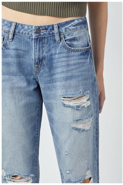 Medium Wash Distressed Boyfriend