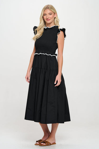 Black Poplin Crochet Trim Dress