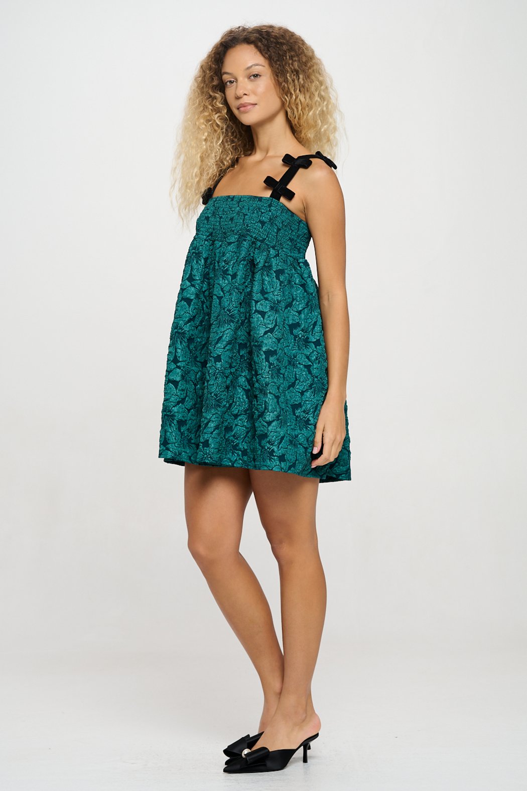 Emerald Jacquard Bow Dress