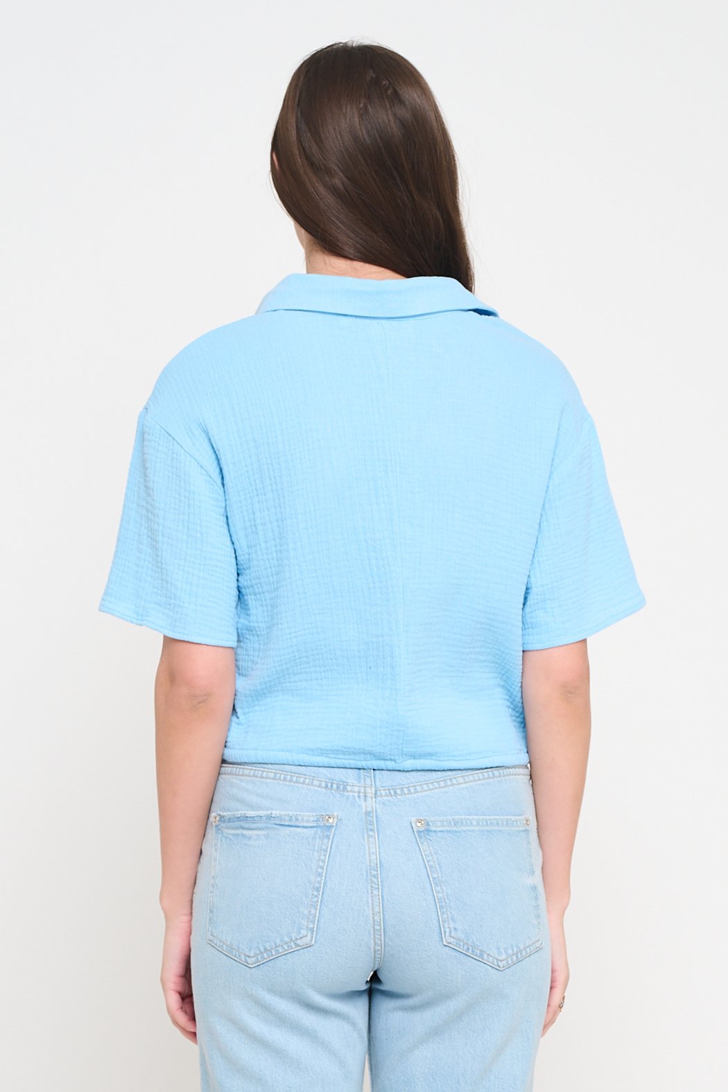 Gauze Button-Up Tie Front Shirt