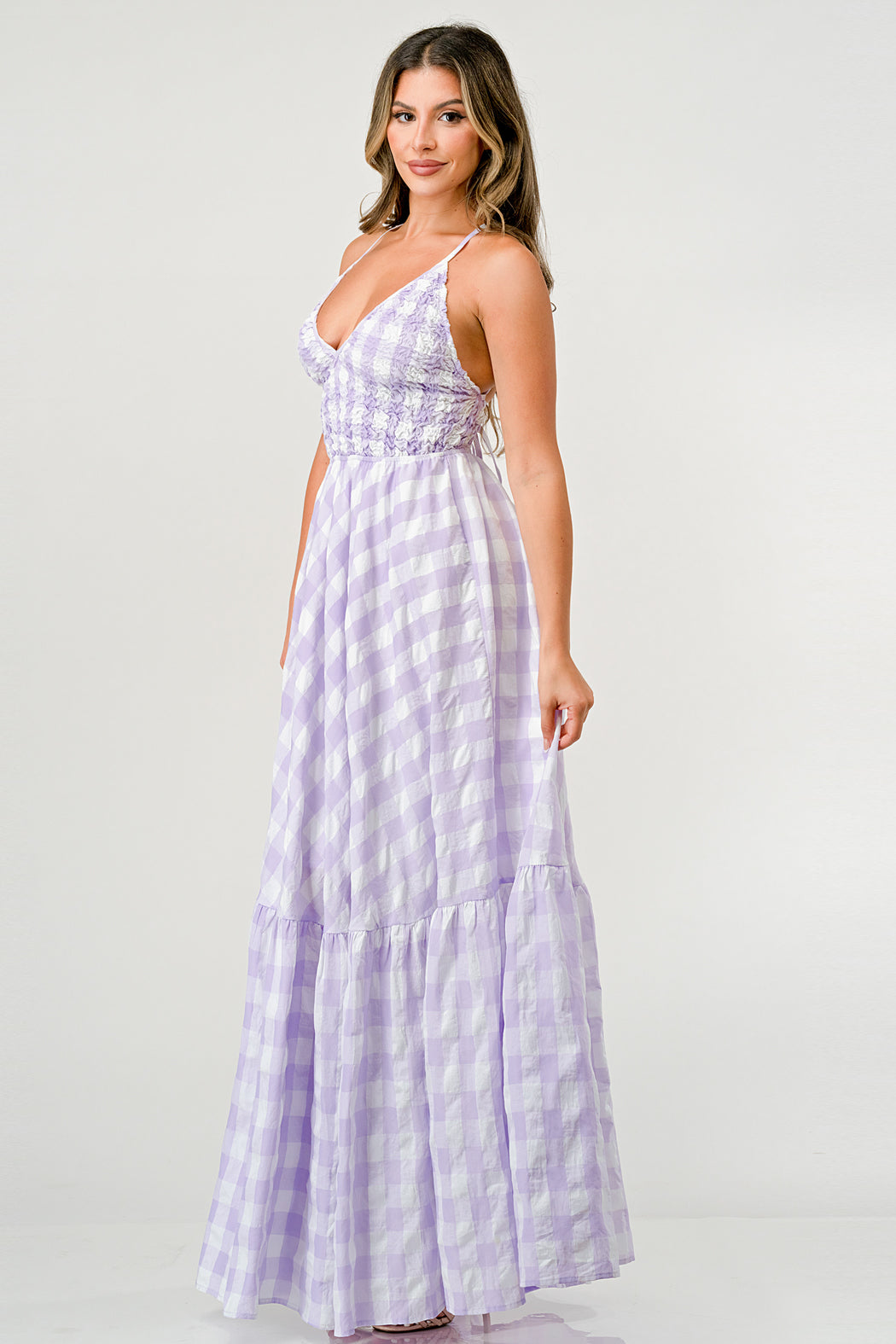 Lilac Gingham Mia Maxi Dress