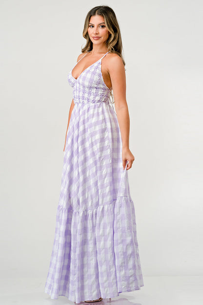 Lilac Gingham Mia Maxi Dress