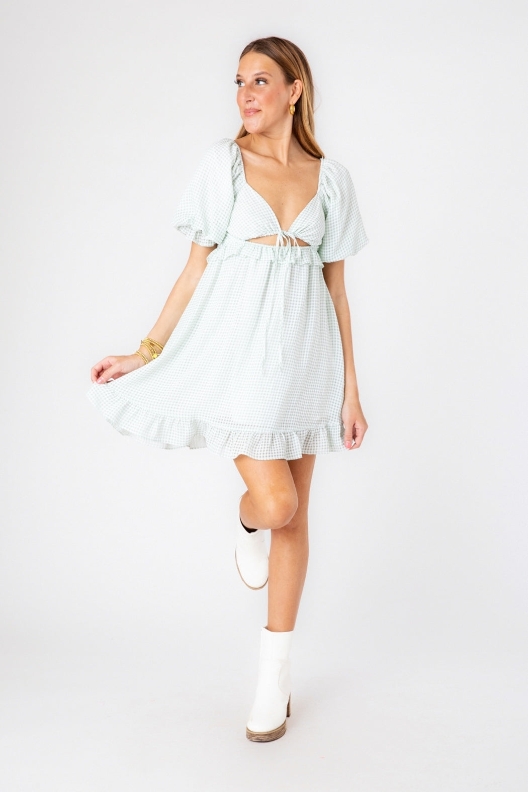 Mint Check Garden Dress
