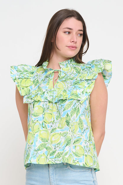 Ruffled Tie-Neck Blouse